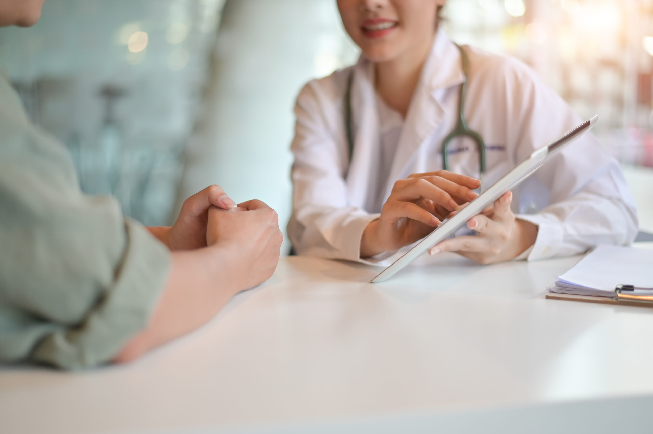 doctor woman consulting patient sitting at doctor office. prevention of men diseases, healthcare, medical service, consultation, concept.